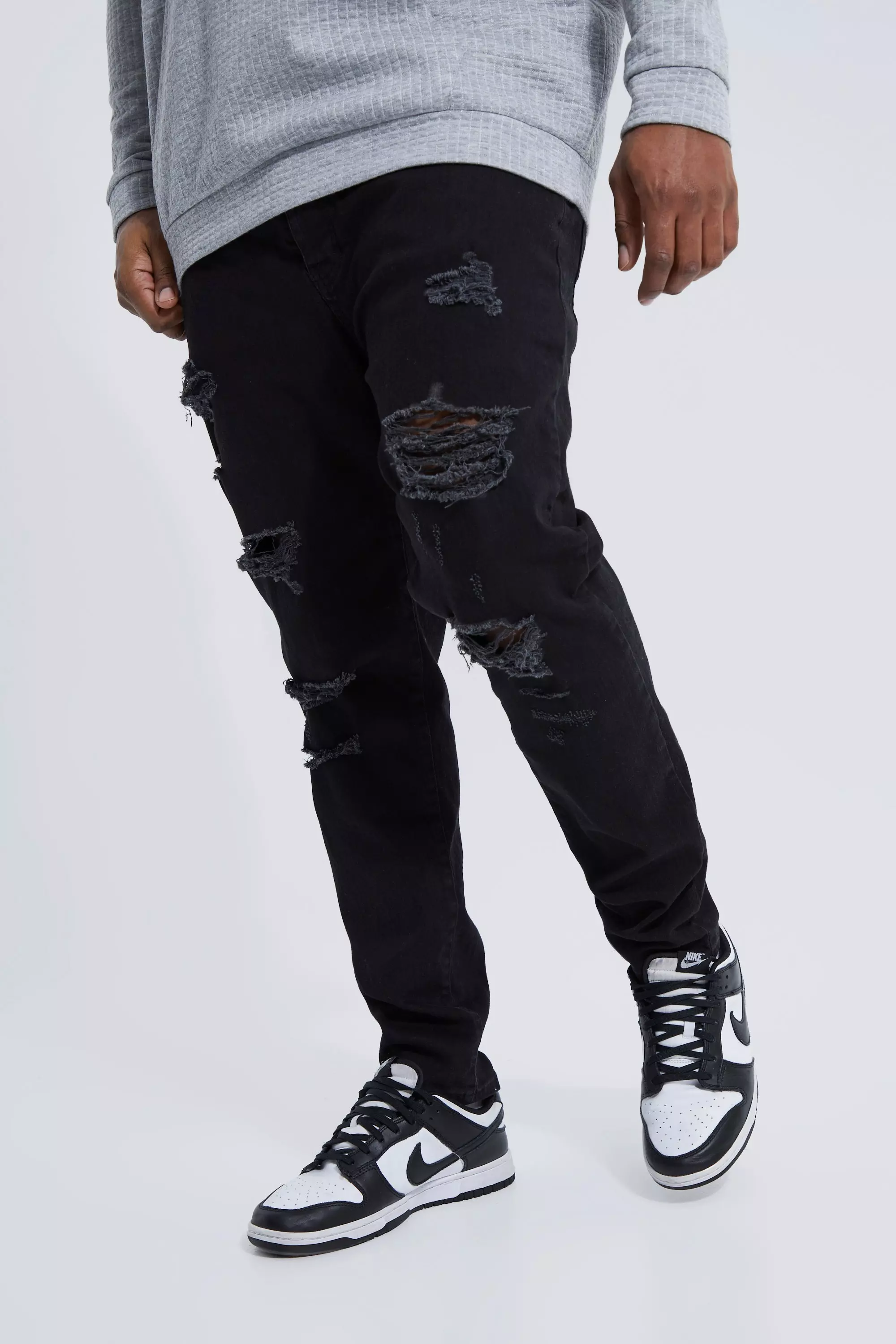 Black ripped best sale jean men